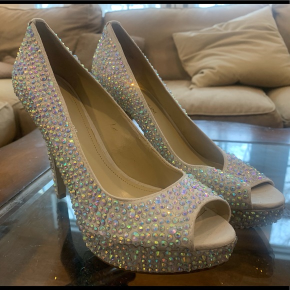 Enzo Angiolini Shoes - Enzo Angiolini crystal embellished platform open-toe high heeled pumps NWOT